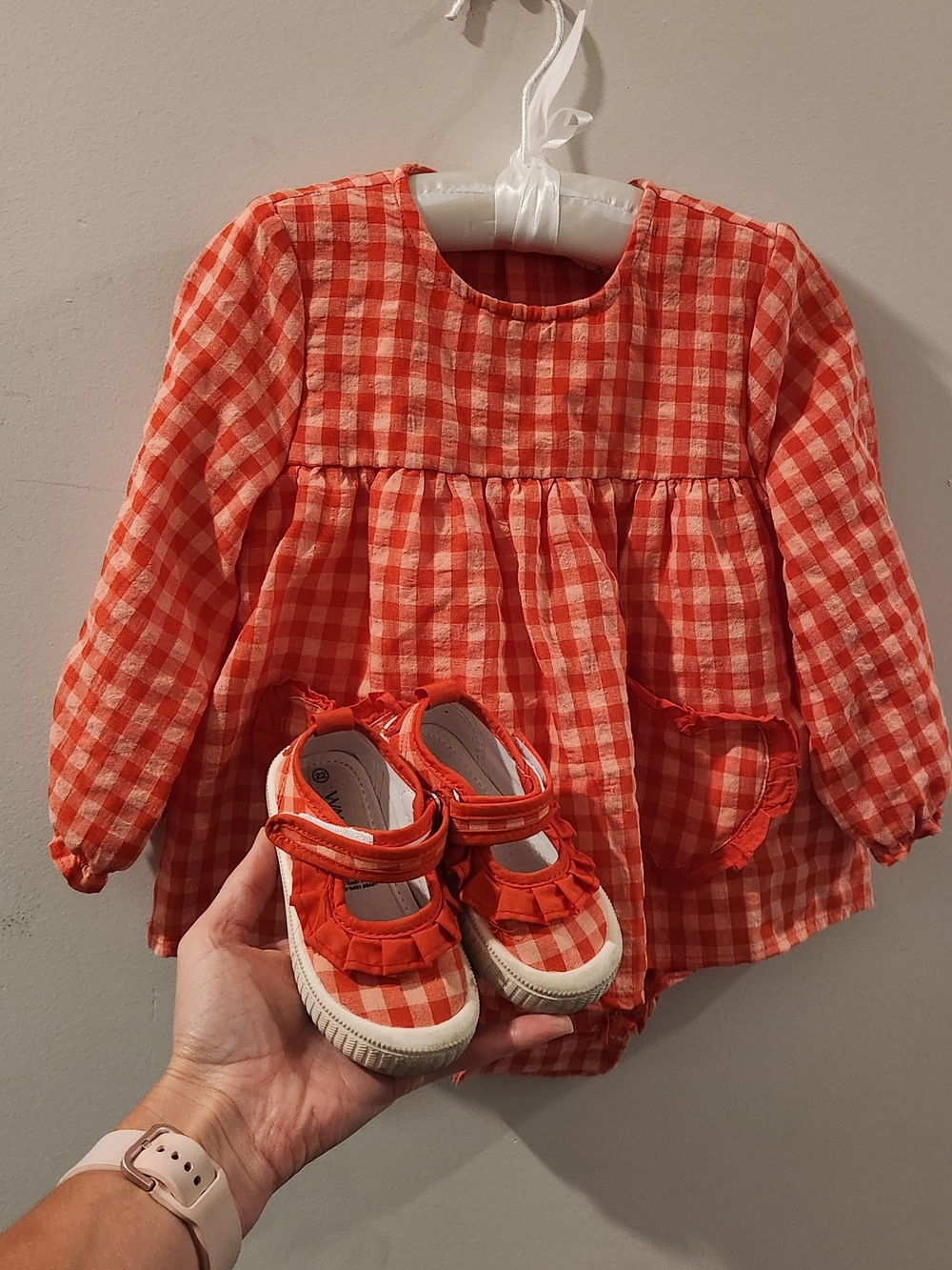 Baby & Walker Red Gingham Matching Dress and Mary Jane shoes Set